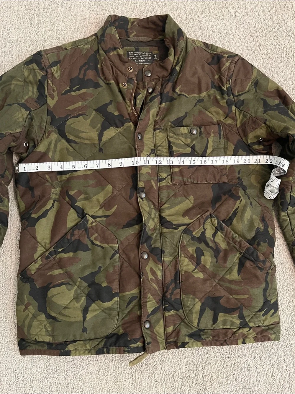J Crew Men's Camouflage Quilted Jacket - Olive/Brown